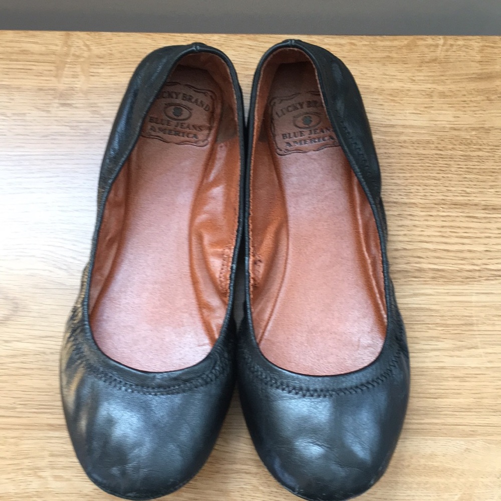 Lucky Brand Ballet Flats Black Leather Size 7